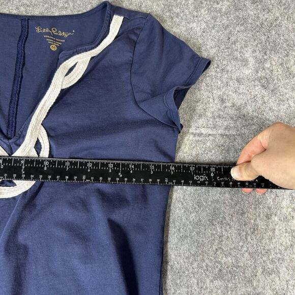 LILLY PULITZER Brewster Mini Dress Womens Medium Navy Blue White 11529 Vacation - Picture 3 of 7